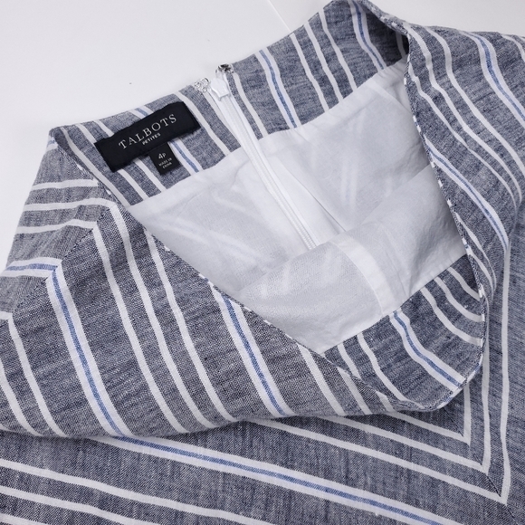 Talbots Petites Linen Grey White Blue Striped Petite Skirt Sz 4 - Picture 13 of 14